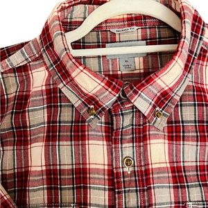 Carhartt Mens Button Down Short Sleeve XL Plaid Red Tan Navy